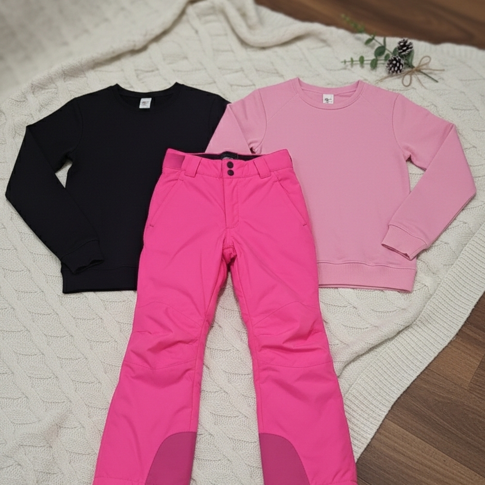 Pink Snow Pants with Black and Pink Tops Base Layer